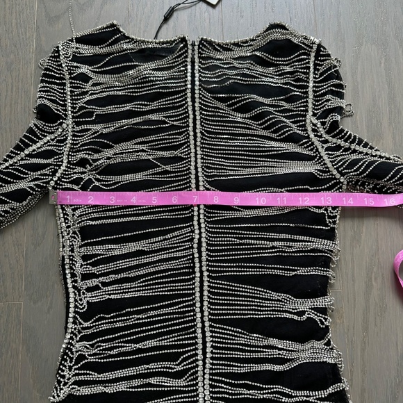 RETROFETE Jacqueline Black Crystal Embellished Mini Dress Long Sleeve Rhinestone - Picture 14 of 15